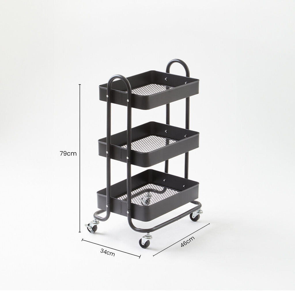 Three Tier Black Metal Trolley | Acero