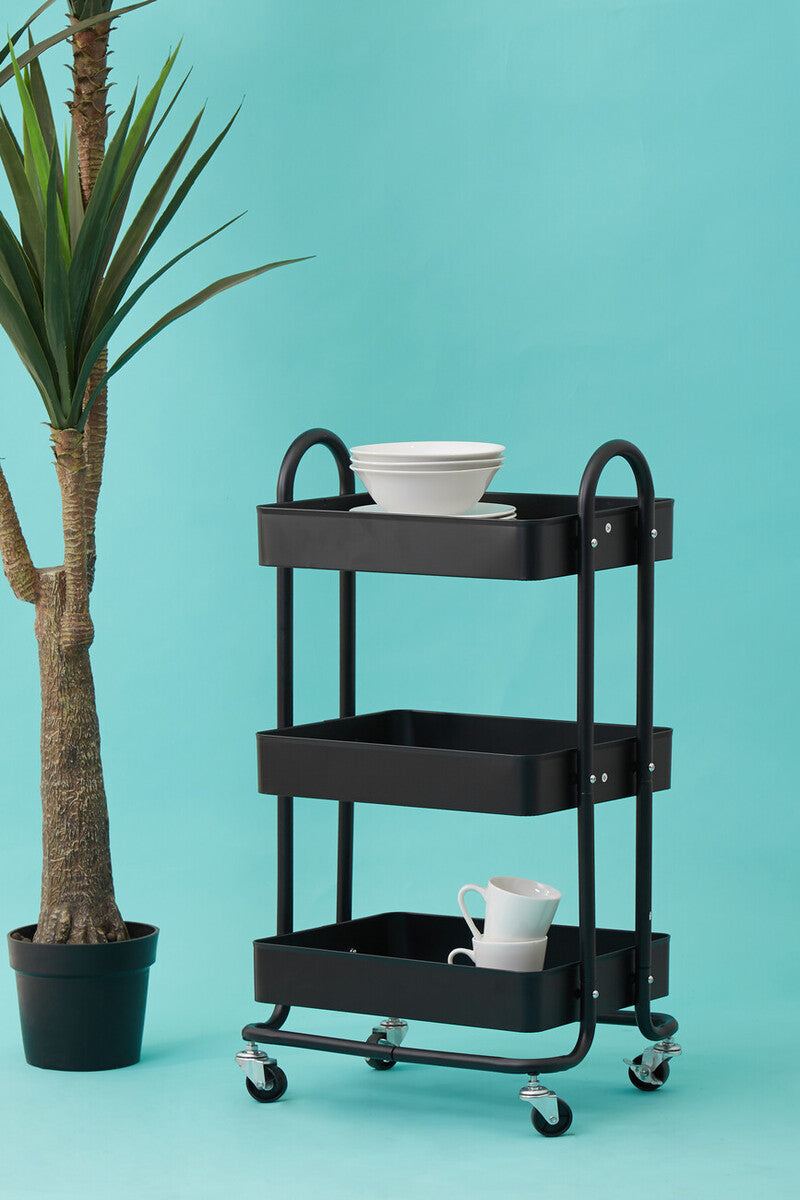 Three Tier Black Metal Trolley | Acero