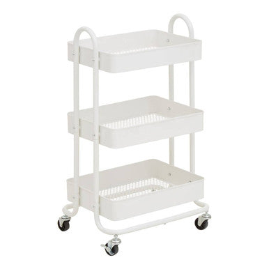 Three Tier White Metal Trolley | Acero