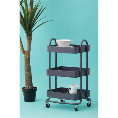 Three Tier Grey Metal Trolley | Acero