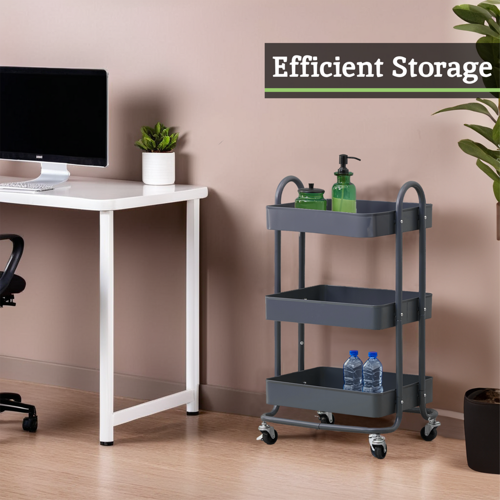 Three Tier Grey Metal Trolley | Acero