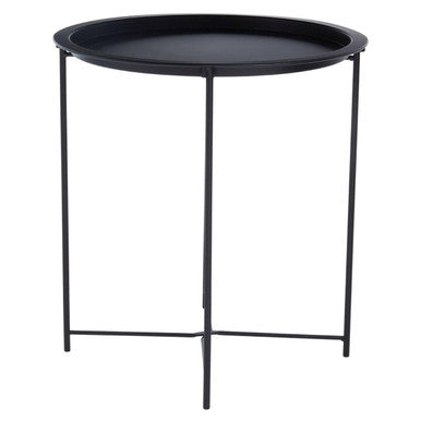Black Powder Coated Metal Round Side Table with Intersecting Cross Base, Acero | Acero