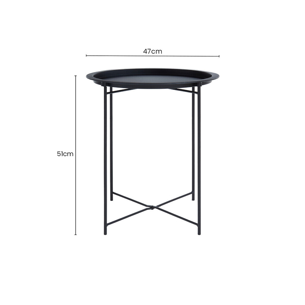 Black Powder Coated Metal Round Side Table with Intersecting Cross Base, Acero | Acero