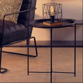 Black Powder Coated Metal Round Side Table with Intersecting Cross Base, Acero | Acero