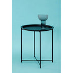Black Powder Coated Metal Round Side Table with Intersecting Cross Base, Acero | Acero