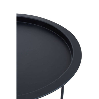 Black Powder Coated Metal Round Side Table with Intersecting Cross Base, Acero | Acero