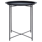 Black Powder Coated Metal Round Side Table with Intersecting Cross Base, Acero | Acero