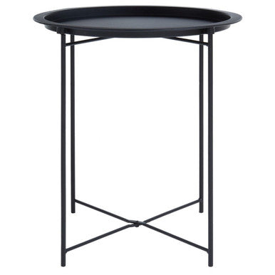 Black Powder Coated Metal Round Side Table with Intersecting Cross Base, Acero | Acero
