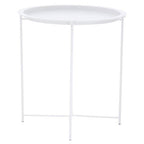 White Powder Coated Metal Round Side Table with Intersecting Cross Base, Acero | Acero