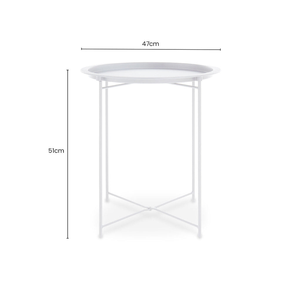 White Powder Coated Metal Round Side Table with Intersecting Cross Base, Acero | Acero