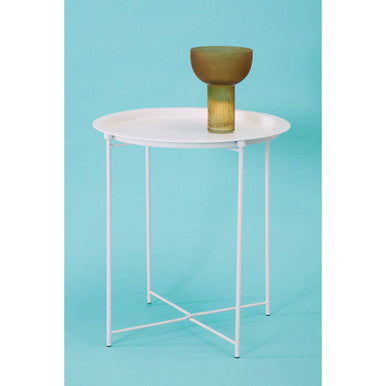 White Powder Coated Metal Round Side Table with Intersecting Cross Base, Acero | Acero
