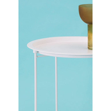White Powder Coated Metal Round Side Table with Intersecting Cross Base, Acero | Acero
