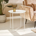 White Powder Coated Metal Round Side Table with Intersecting Cross Base, Acero | Acero