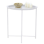 White Powder Coated Metal Round Side Table with Intersecting Cross Base, Acero | Acero
