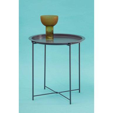 Grey Powder Coated Metal Round Side Table with Intersecting Cross Base, Acero | Acero