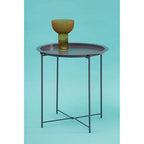 Grey Powder Coated Metal Round Side Table with Intersecting Cross Base, Acero | Acero