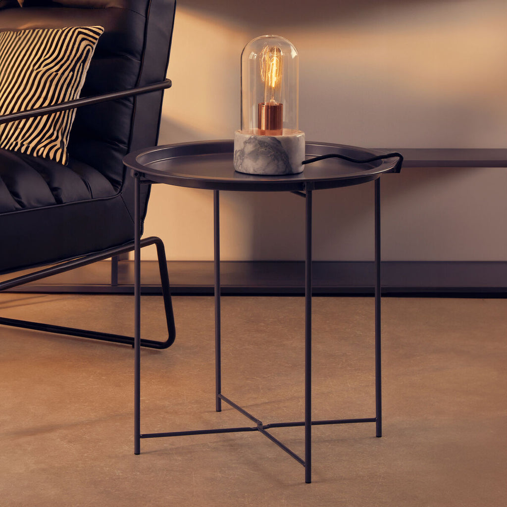 Grey Powder Coated Metal Round Side Table with Intersecting Cross Base, Acero | Acero
