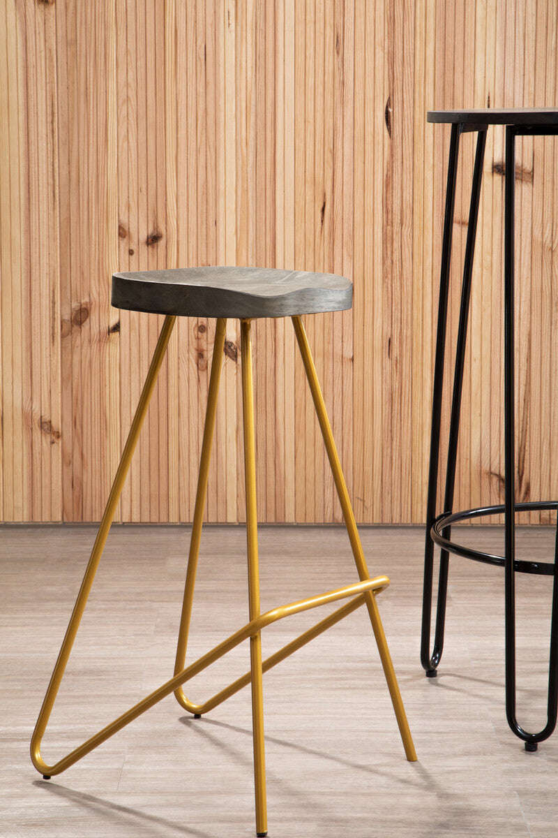 Elm Wood Bar Stool with Metal Legs | District