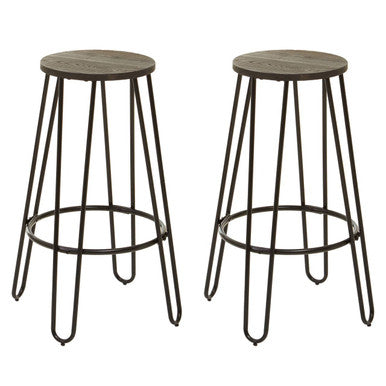 3 Piece Bar Table and Stool Set with Hairpin Legs in Natural Finish | District