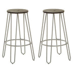 3 Piece Elm Wood Bar Table and Stool Set with Hairpin Legs in Natural Finish | District