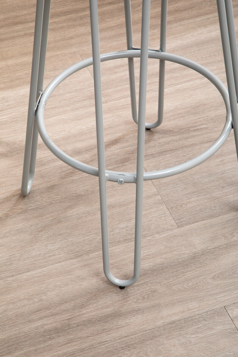 3 Piece Elm Wood Bar Table and Stool Set with Hairpin Legs in Natural Finish | District