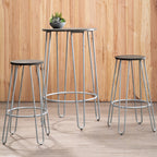 3 Piece Elm Wood Bar Table and Stool Set with Hairpin Legs in Natural Finish | District