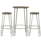3 Piece Elm Wood Bar Table and Stool Set with Hairpin Legs in Natural Finish | District