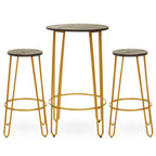 3 Piece Elm Wood Bar Table and Stool Set with Angular Frame in Gold Finish | District