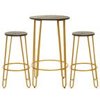 3 Piece Elm Wood Bar Table and Stool Set with Angular Frame in Gold Finish | District