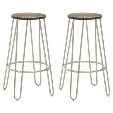 3 Piece Elm Wood Bar Table and Stool Set with Angular Frame in Silver Finish | District