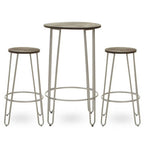 3 Piece Elm Wood Bar Table and Stool Set with Angular Frame in Silver Finish | District