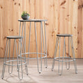 3 Piece Elm Wood Bar Table and Stool Set with Angular Frame in Silver Finish | District