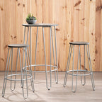 3 Piece Elm Wood Bar Table and Stool Set with Angular Frame in Silver Finish | District