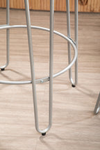 3 Piece Elm Wood Bar Table and Stool Set with Angular Frame in Silver Finish | District