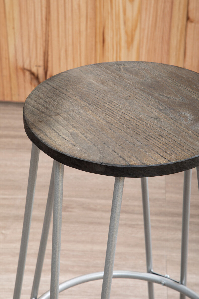 3 Piece Elm Wood Bar Table and Stool Set with Angular Frame in Silver Finish | District