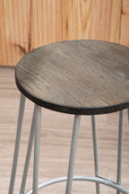 3 Piece Elm Wood Bar Table and Stool Set with Angular Frame in Silver Finish | District