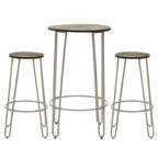 3 Piece Elm Wood Bar Table and Stool Set with Angular Frame in Silver Finish | District