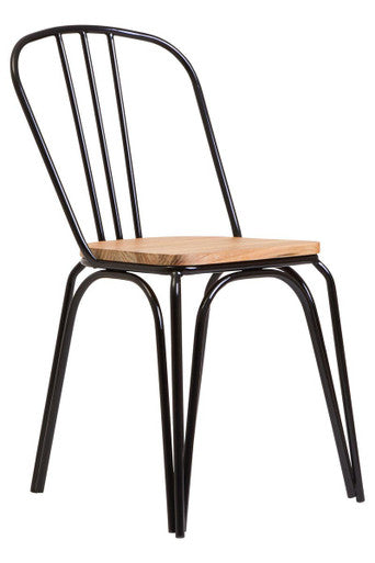 Dining Chair Elm Wood Seat with Black Finish Metal Frame | District