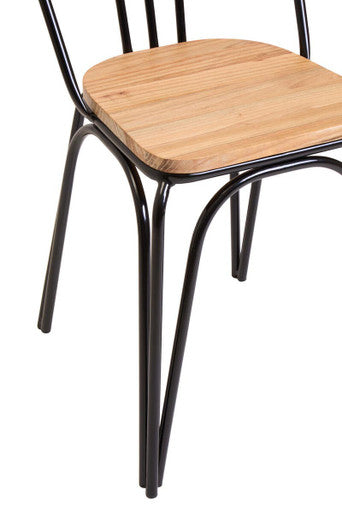 Dining Chair Elm Wood Seat with Black Finish Metal Frame | District