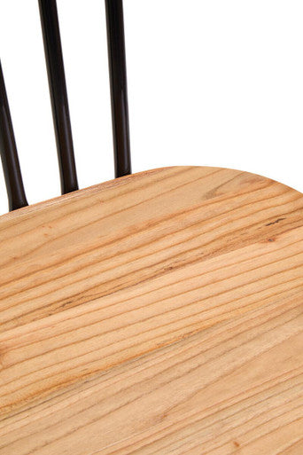 Dining Chair Elm Wood Seat with Black Finish Metal Frame | District