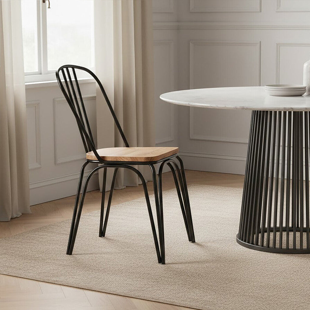 Dining Chair Elm Wood Seat with Black Finish Metal Frame | District
