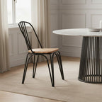 Dining Chair Elm Wood Seat with Black Finish Metal Frame | District