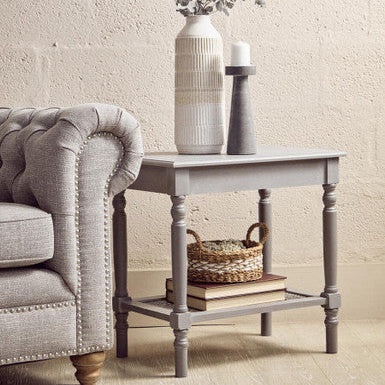 Slate Grey Wooden Side Table with Cane Webbing Detail | Heritage