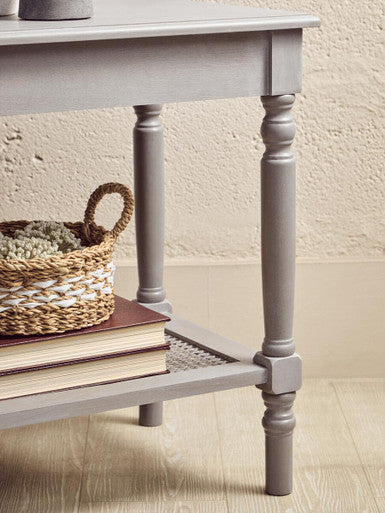 Slate Grey Wooden Side Table with Cane Webbing Detail | Heritage