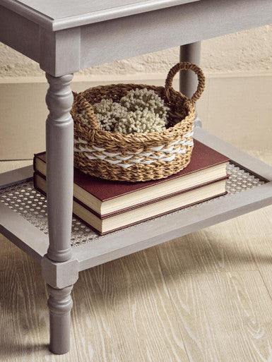 Slate Grey Wooden Side Table with Cane Webbing Detail | Heritage