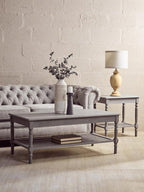 Slate Grey Wooden Side Table with Cane Webbing Detail | Heritage