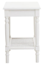 White Wooden 2-Tier Side Table with Cane Rattan Webbing Detail and Carved Legs | Heritage