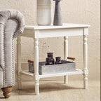 White Wooden 2-Tier Side Table with Cane Rattan Webbing Detail and Carved Legs | Heritage