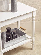 White Wooden 2-Tier Side Table with Cane Rattan Webbing Detail and Carved Legs | Heritage
