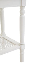 White Wooden 2-Tier Side Table with Cane Rattan Webbing Detail and Carved Legs | Heritage